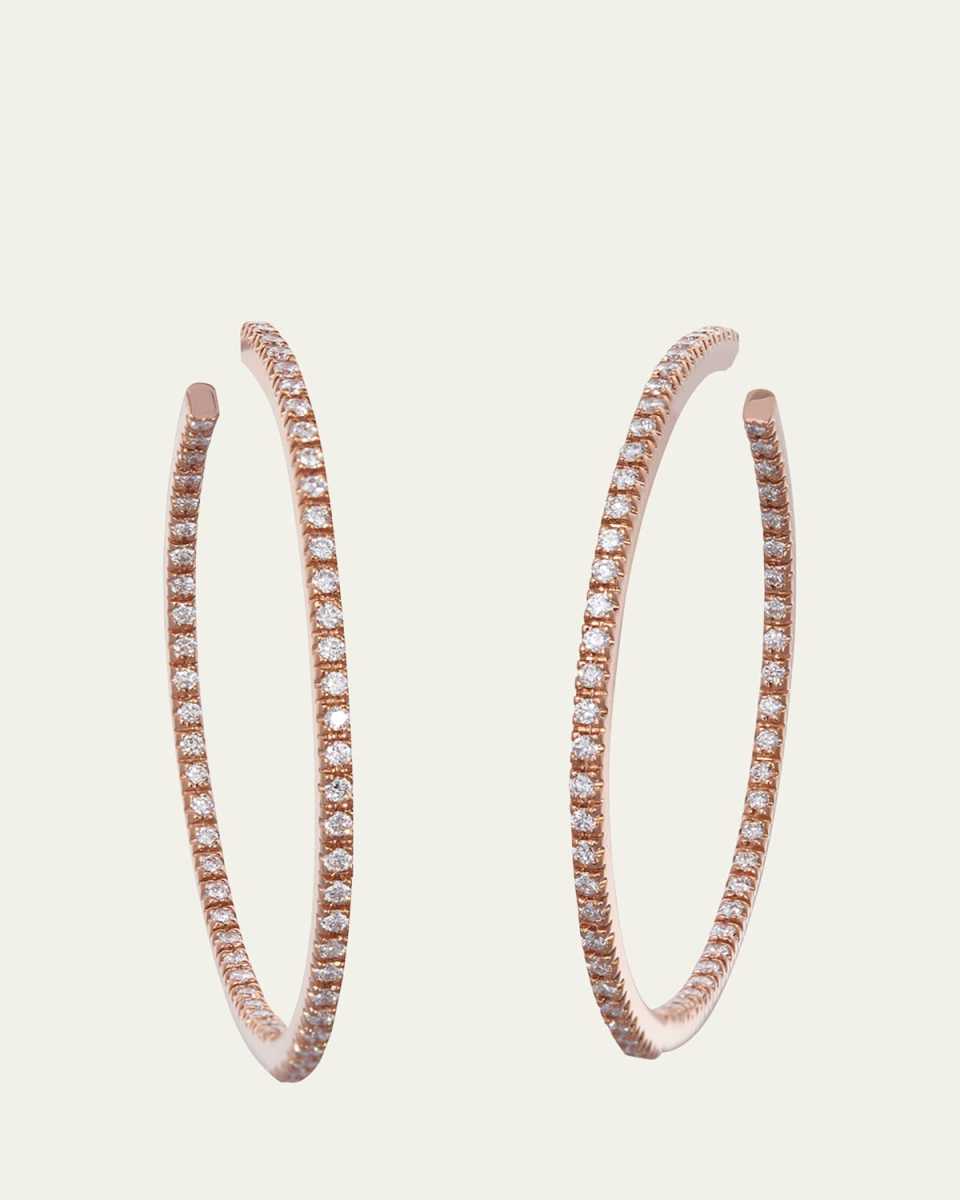 18K Rose Gold Diamond Round Small Perfect Hoop Earrings